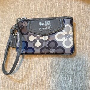Coach Monogram Gray and Navy Wristlet